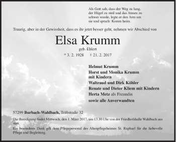 Traueranzeige von Elsa Krumm von Siegener Zeitung