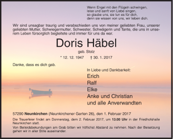 Traueranzeige von Doris Häbel von Siegener Zeitung