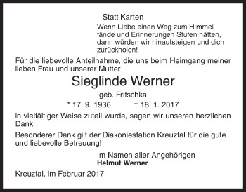 Traueranzeige von Sieglinde Werner von Siegener Zeitung