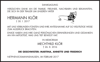 Traueranzeige von Hermann Klör von Siegener Zeitung