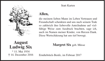Traueranzeige von August Ludwig Six von Siegener Zeitung
