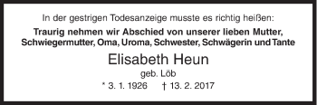 Traueranzeige von Elisabeth Heun von Siegener Zeitung
