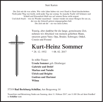 Traueranzeige von Kurt-Heinz Sommer von Siegener Zeitung