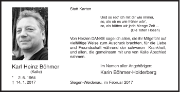 Traueranzeige von Karl Heinz Böhmer von Siegener Zeitung