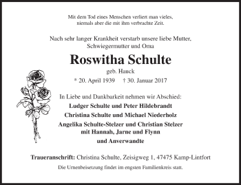 Traueranzeige von Roswitha Schulte von Siegener Zeitung