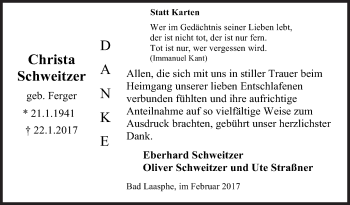 Traueranzeige von Christa Schweitzer von Siegener Zeitung
