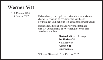 Traueranzeige von Werner Vitt von Siegener Zeitung