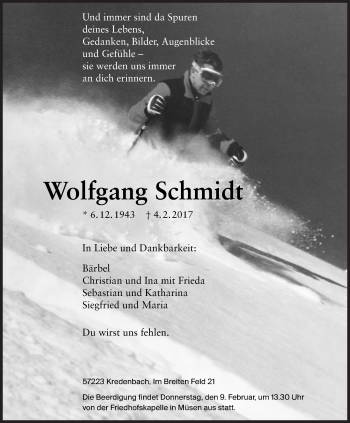 Traueranzeige von Wolfgang Schmidt von Siegener Zeitung