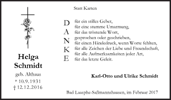 Traueranzeige von Helga Schmidt von Siegener Zeitung