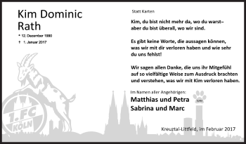 Traueranzeige von Kim Dominic Rath von Siegener Zeitung