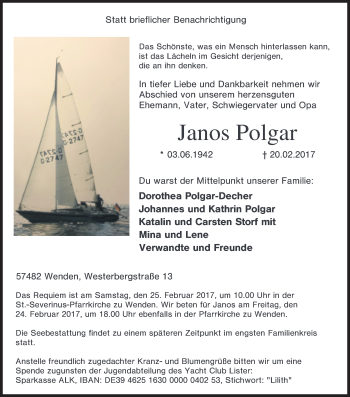 Traueranzeige von Janos Polgar von Siegener Zeitung