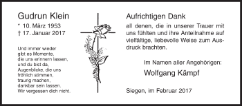 Traueranzeige von Gudrun Klein von Siegener Zeitung