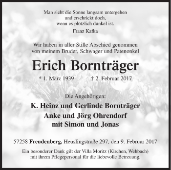 Traueranzeige von Erich Bornträger von Siegener Zeitung