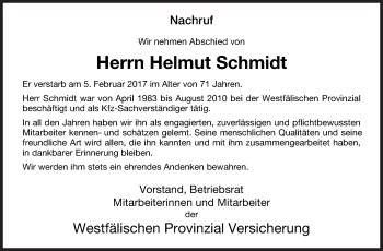 Traueranzeige von Helmut Schmidt von Siegener Zeitung