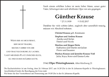Traueranzeige von Günther Krause von Siegener Zeitung