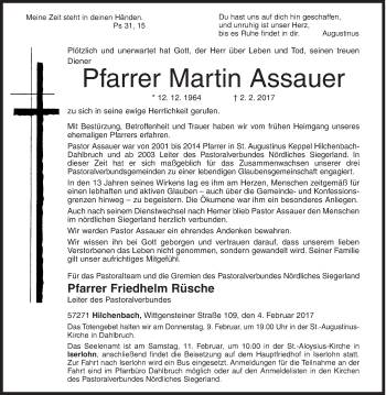 Traueranzeige von Martin Assauer von Siegener Zeitung