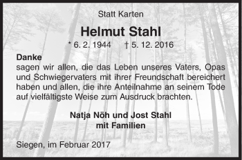 Traueranzeige von Helmut Stahl von Siegener Zeitung