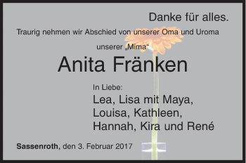 Traueranzeige von Anita Fränken von Siegener Zeitung