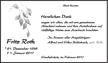 Traueranzeige von Fritz Roth von Siegener Zeitung