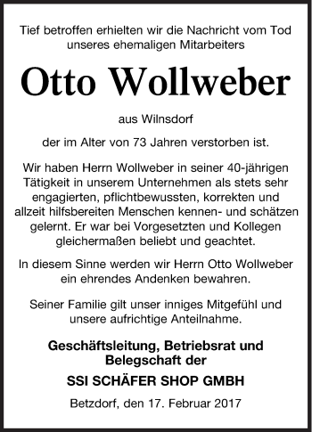 Traueranzeige von Otto Wollweber von Siegener Zeitung