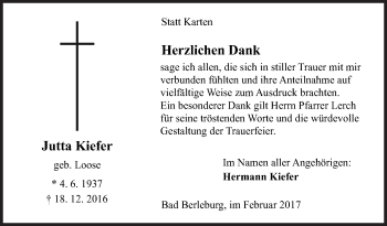 Traueranzeige von Jutta Kiefer von Siegener Zeitung