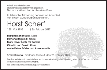 Traueranzeige von Horst Scherf von Siegener Zeitung