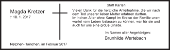 Traueranzeige von Magda Kretzer von Siegener Zeitung