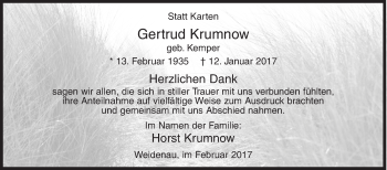 Traueranzeige von Gertrud Krumnow von Siegener Zeitung