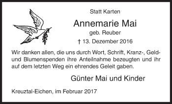 Traueranzeige von Annemarie Mai von Siegener Zeitung