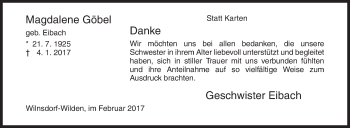 Traueranzeige von Magdalene Göbel von Siegener Zeitung