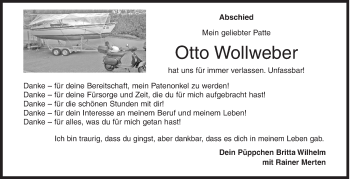 Traueranzeige von Otto Wollweber von Siegener Zeitung
