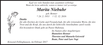 Traueranzeige von Marita Niebuhr von Siegener Zeitung