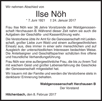 Traueranzeige von Ilse Nöh von Siegener Zeitung