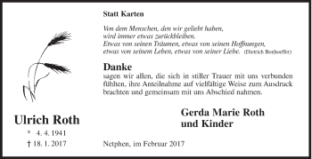 Traueranzeige von Ulrich Roth von Siegener Zeitung