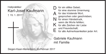 Traueranzeige von Karl-Josef Kaufmann von Siegener Zeitung