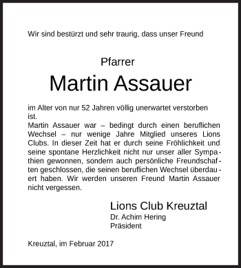 Traueranzeige von Martin Assauer von Siegener Zeitung