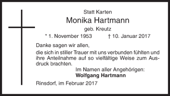 Traueranzeige von Monika Hartmann von Siegener Zeitung
