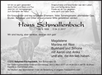 Traueranzeige von Hans Schmallenbach von Siegener Zeitung