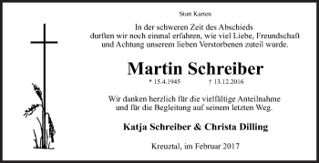 Traueranzeige von Martin Schreiber von Siegener Zeitung