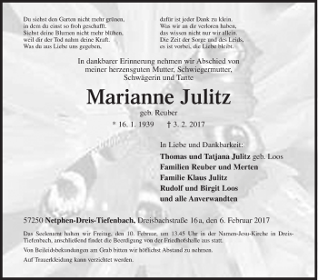Traueranzeige von Marianne Julitz von Siegener Zeitung