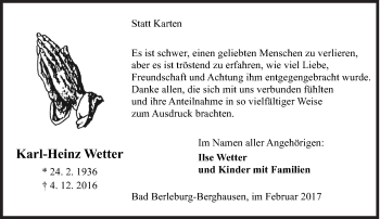 Traueranzeige von Karl-Heinz Wetter von Siegener Zeitung