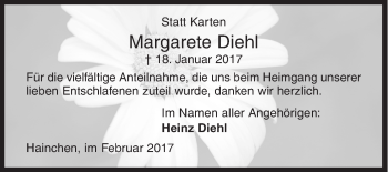 Traueranzeige von Margarete Diehl von Siegener Zeitung