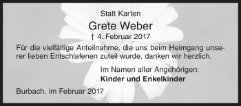 Traueranzeige von Grete Weber von Siegener Zeitung