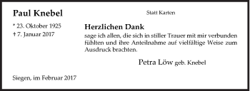 Traueranzeige von Paul Knebel von Siegener Zeitung