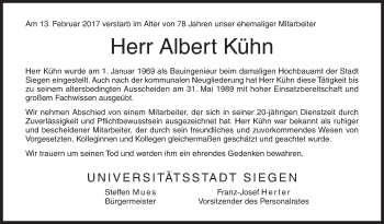 Traueranzeige von Albert Kühn von Siegener Zeitung