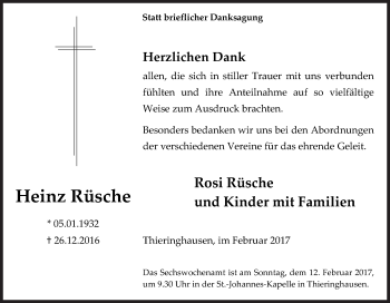 Traueranzeige von Heinz Rüsche von Siegener Zeitung