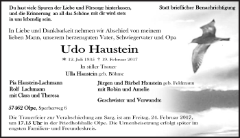 Traueranzeige von Udo Haustein von Siegener Zeitung