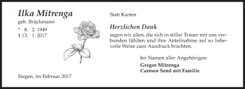 Traueranzeige von Ilka Mitrenga von Siegener Zeitung