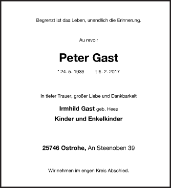 Traueranzeige von Peter Gast von Siegener Zeitung