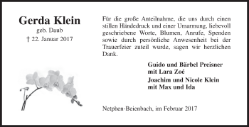 Traueranzeige von Gerda Klein von Siegener Zeitung